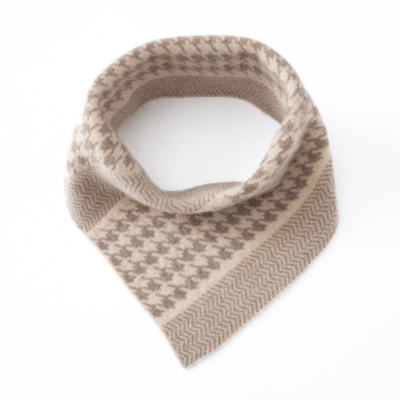 Beige Houndstooth 100% Cashmere Scarf