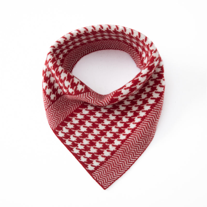 Red & White Houndstooth 100% Cashmere Scarf