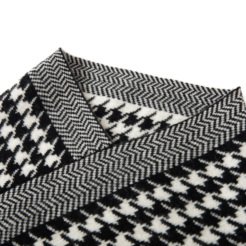 Black & White Houndstooth 100% Cashmere Scarf