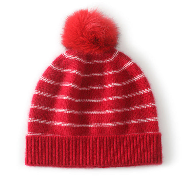 Red & White 100% Cashmere Earflap Hat