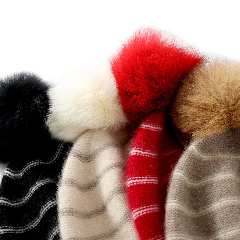 Red & White 100% Cashmere Earflap Hat